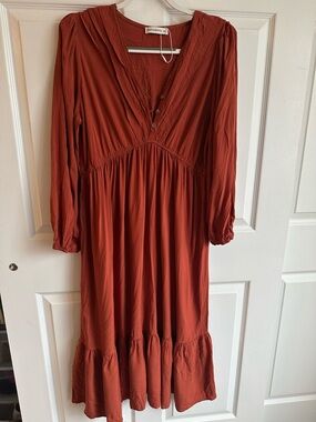 Soft Rust Long Sleeve Midi Dress by